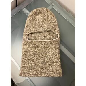 Wool knit balaclava adult thick vintage warm winter hat face covering brown tan